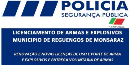 Licenciamento de armas e explosivos em Reguengos de Monsaraz